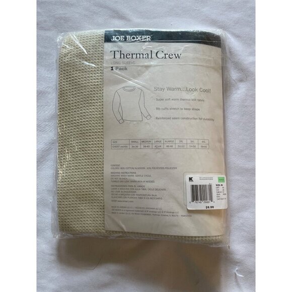 Joe Boxer Mens Thermal Crew Long Sleeve Shirt M 80% Cotton 20% Polyester Warm Ri - Picture 8 of 8